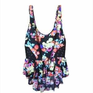 Material Girl Black Floral Peplum top. Size XS